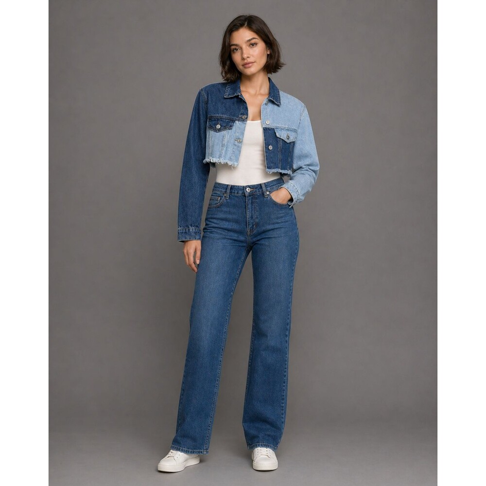 Refuge Denim Women’s Cropped Patchwork Jean Jacket Size S - Picture 15 of 16
